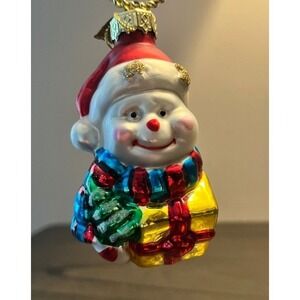 Thomas Pacconi 2003 Glass Santa Holding Gifts Christmas Ornament 3.5" Vintage